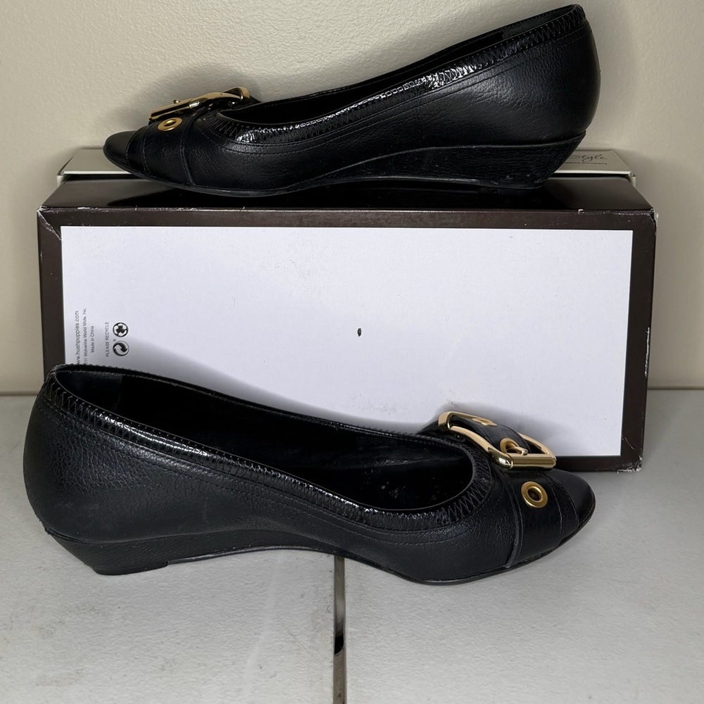 ANTONIO MELANI Black Flats with Gold Buckle - Picture 2 of 5